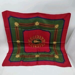 Authentic Burberry Red and Green Scarf with Gold Accents